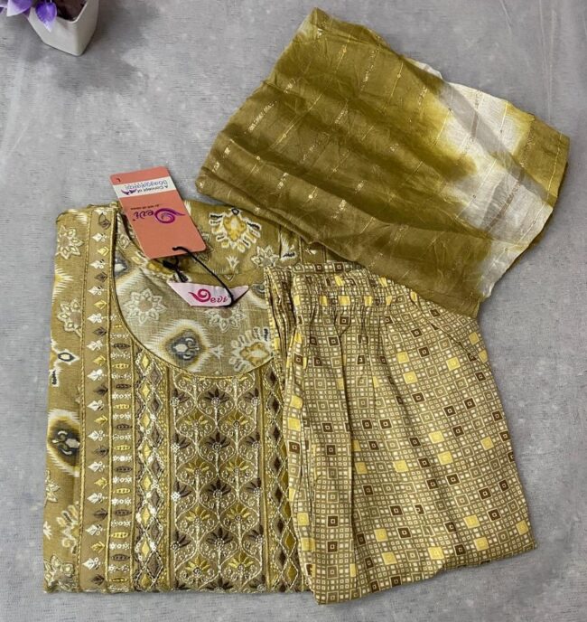 Women Viscose Rayon Kurta Pant Dupatta Set - Image 2