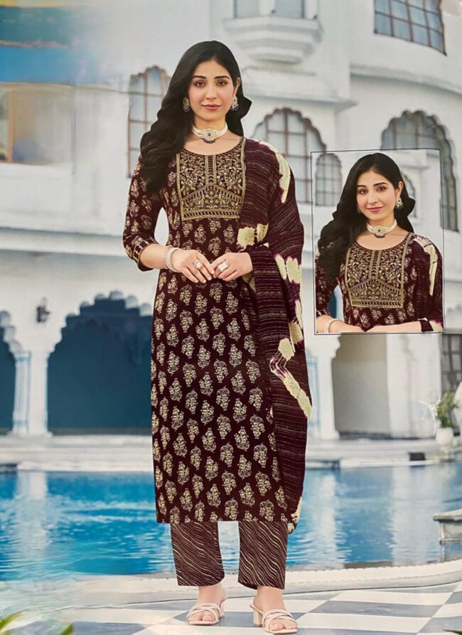 Women's Cotton Print Straight Kurta With Pant Dupatta