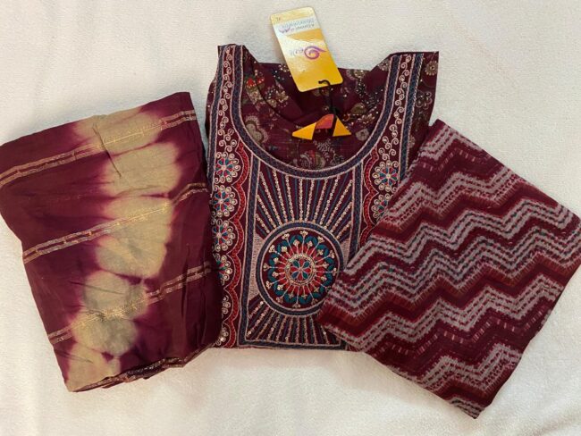 Women’s Cotton Print Anarkali Kurta With Pant Dupatta - Image 2