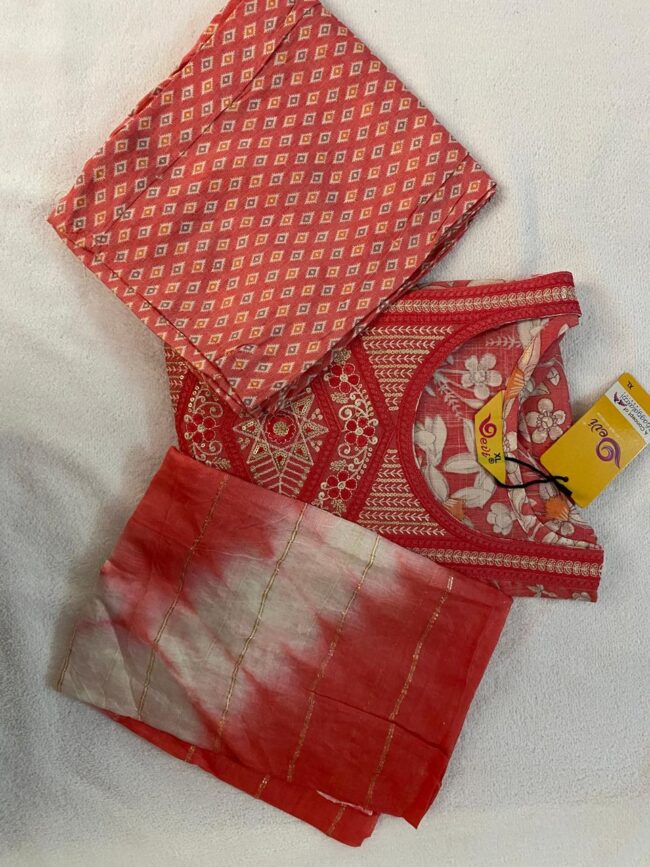 Women’s Cotton Print Anarkali Kurta With Pant Dupatta - Image 5