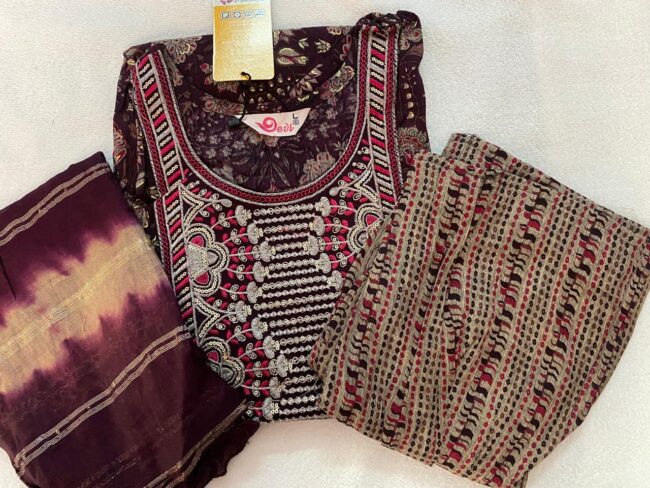 Women’s Cotton Print Anarkali Kurta With Pant Dupatta - Image 2