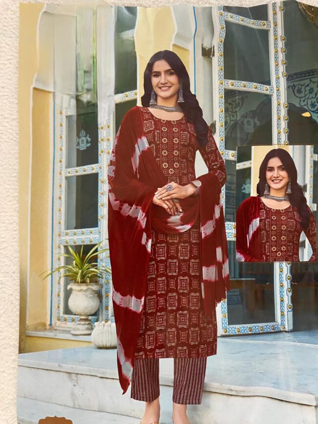 Women's Cotton Print Straight Kurta Pant With Dupatta