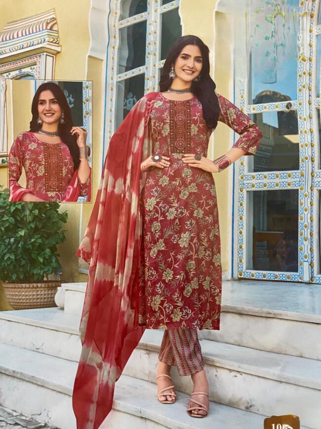 Women's Cotton Print Straight Kurta Pant With Dupatta