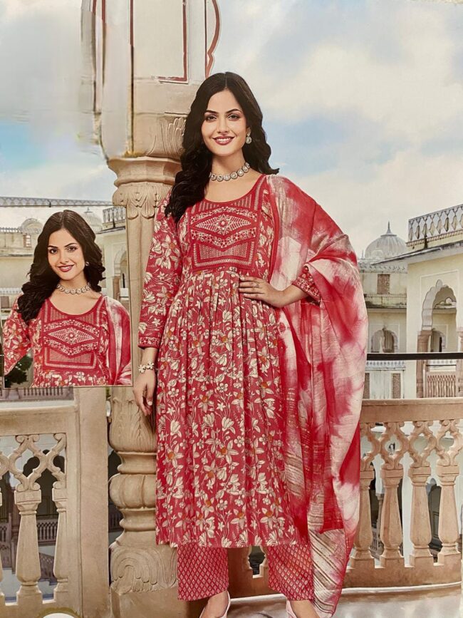 Women’s Cotton Print Anarkali Kurta With Pant Dupatta