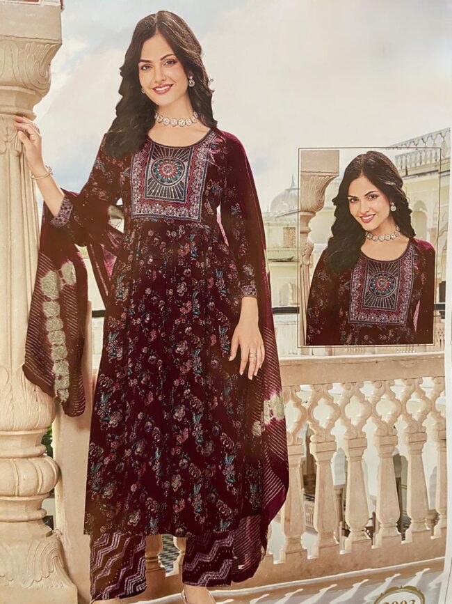 Women’s Cotton Print Anarkali Kurta With Pant Dupatta