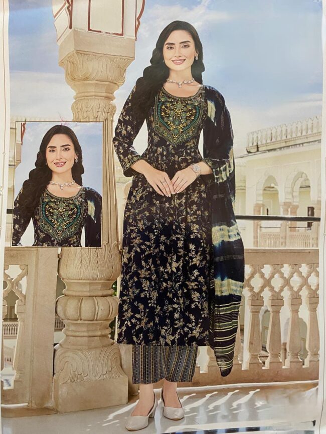 Women’s Cotton Print Anarkali Kurta With Pant Dupatta