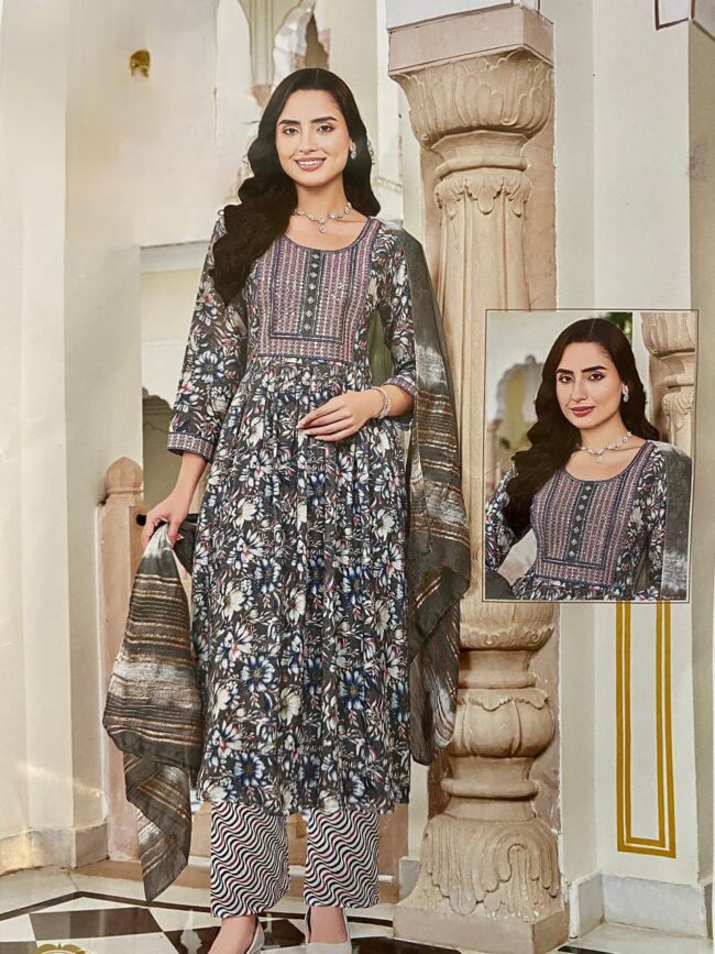Women’s Cotton Print Anarkali Kurta With Pant Dupatta