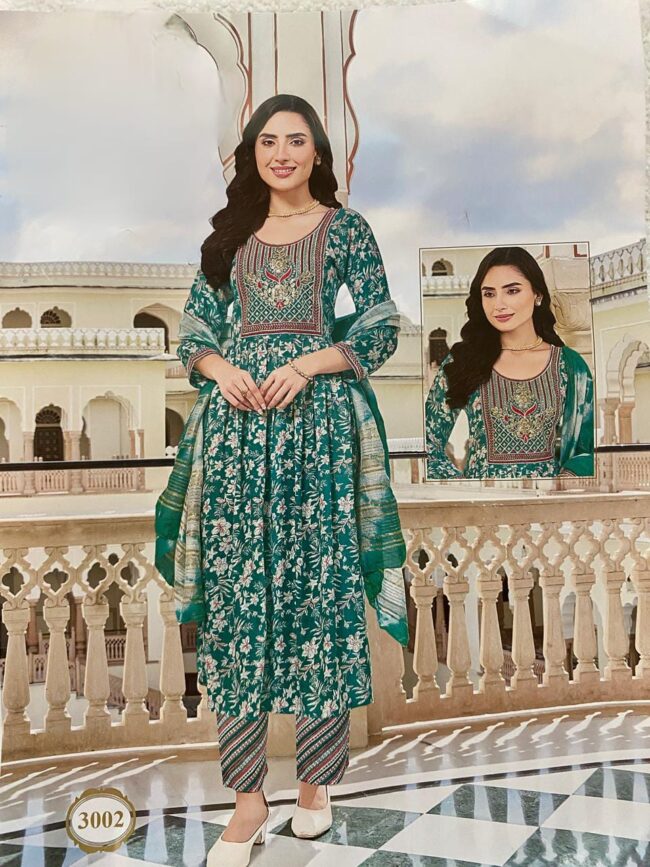 Women’s Cotton Print Anarkali Kurta With Pant Dupatta