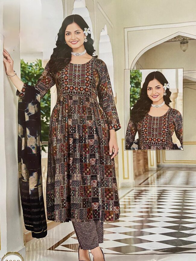 Women’s Cotton Print Anarkali Kurta With Pant Dupatta