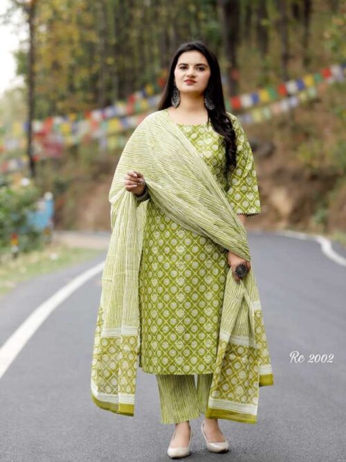 Women Cotton Rayon Kurti Pant Dupatta Set